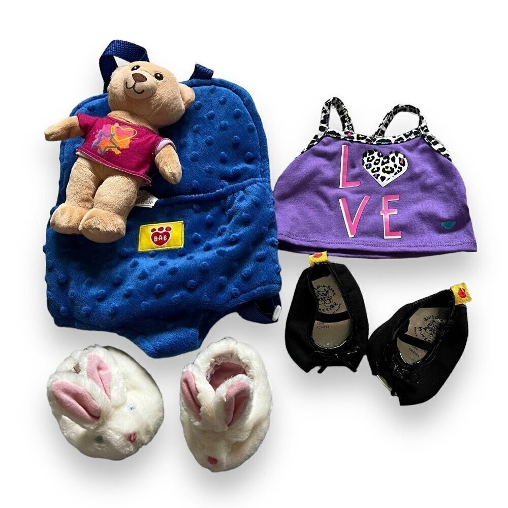 Build A Bear Clothes Accessories Mini Bear, Carrier, Bunny slippers, Top, Shoes